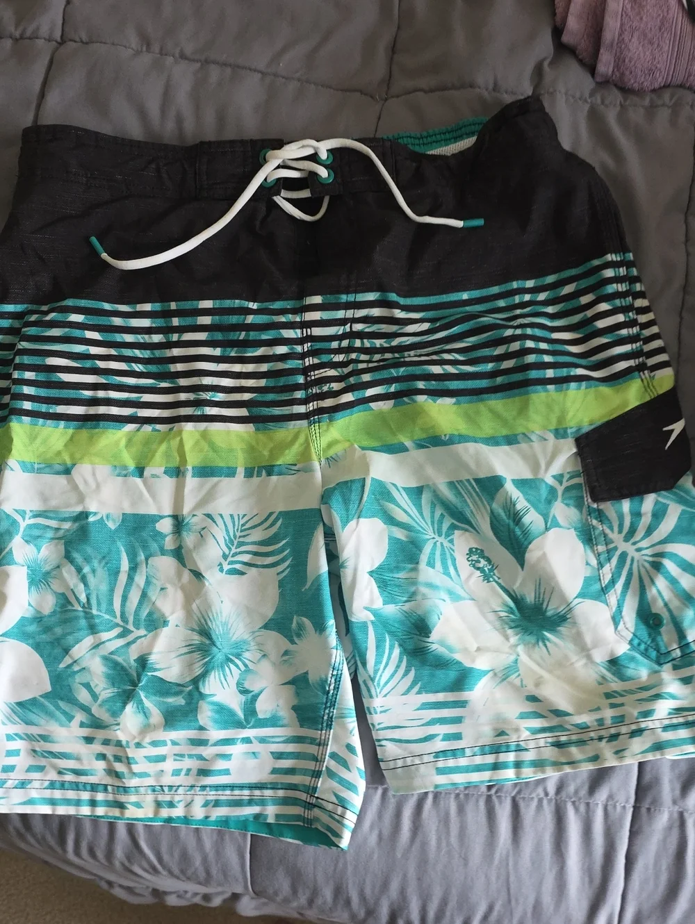 Speedo Teal Swim Briefs with Black Waistband Stripes